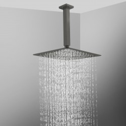 10 inch Super-slim Square Gunmetal Grey Rainfall Shower Head w 200mm Ceiling Mounted Shower Arm